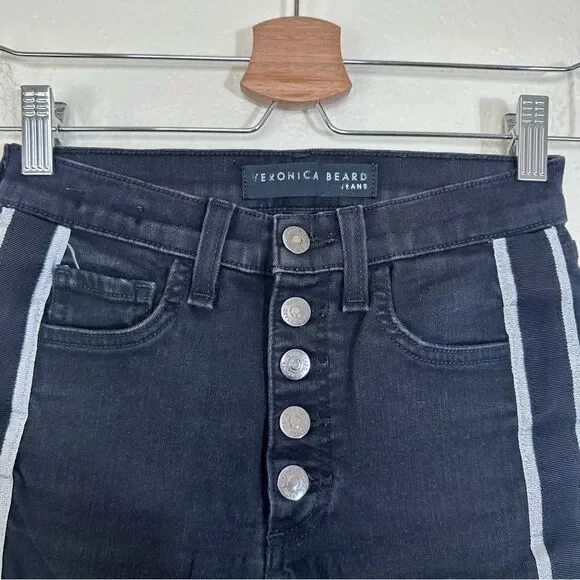 Veronica Beard Carolyn 10” Baby Boot Cropped Jeans Tux Stripes Size 24 in Raven - Picture 5 of 10